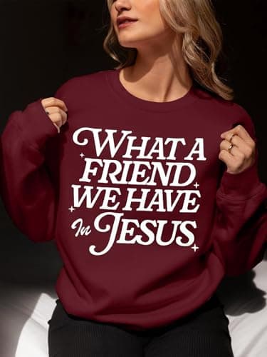 QLIPIN Christian Sweatshirts Women Jesus Sweatshirt: Religious Faith Shirts Bible Verse Inspirational Long Sleeve Top Wine Red - Thumbnail 3