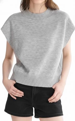 Orolay Women's Short Sleeve Sweater Vest Mock Neck Cap Sleeve Knit Tank - Soft Solid Business Casual Gray - Image 1