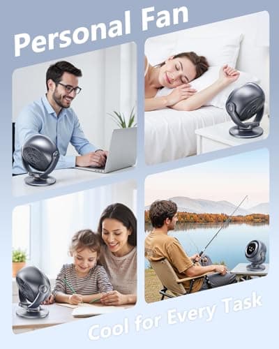 AGEYOU Desk Fan for Office, 90°Oscillating Fan with 6000mAh Rechargeable, 10 Speeds 4H Timer 270°Tilt Adjustment, 29dB Ultra-Quiet Portable Personal Table Fans, Gifts for Christmas Women Men Home - Thumbnail 3