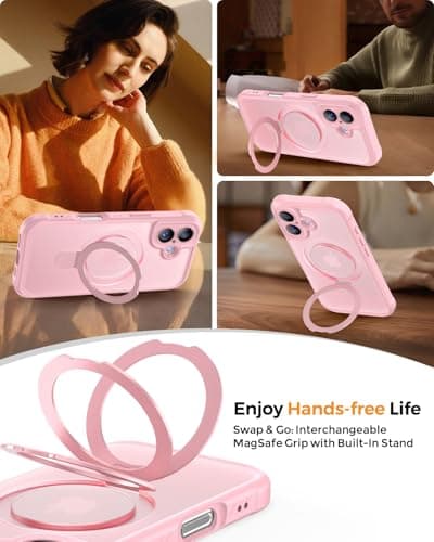 MOCCA Design for iPhone 17 Case, Compatible with Magsafe [Premium Invisible Magnetic Ring Stand] [Military Drop Protection] Full Camera Guard Translucent Matte Slim Phone Cover 6.3",Pink - Thumbnail 4