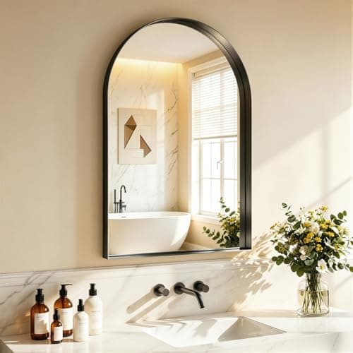Bathroom Vanity Mirror, 20"L×30"W Arched Mirrors for bathroom sink, Rustproof Brushed Metal Black Frame Mirror for Wall, Tempered Glass for Vanity,Farmhouse,Living Room,Bedroom,Restroom,Entryway - Image 1