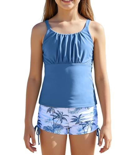 MFAVIP Girls Swimsuit 2-Piece Tankini Bathing Suits with Printed Drawstring Shorts, Swimwear Set for Ages 7-16 - Image 1