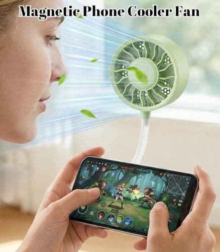 Magnetic Phone Clip Fan, Portable USB Rechargeable Personal Fan with 360° Flexible Gooseneck, 3 Speed Adjustable & Ultra-Wide Airflow, for iPhone, Stroller, Office, Desktop & Outdoor Travel (Green) - Thumbnail 2