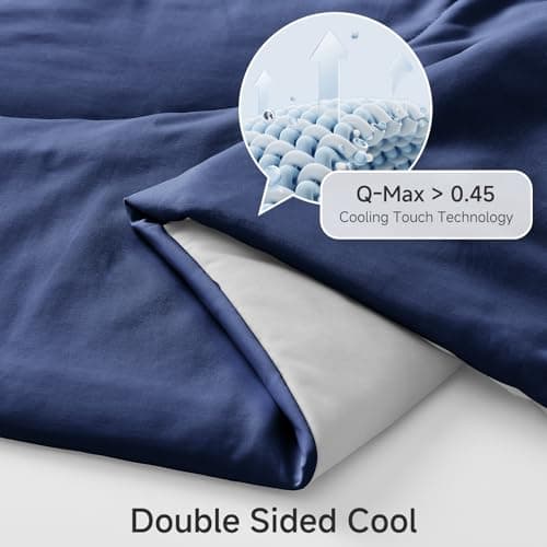 HOMFINE Cooling Comforter for Hot Sleepers - Both Sides Q-Max>0.45 Arc-Chill Cooling Fiber for All-Season, Breathable Soft Keep Cool Summer Blanket for Bed Couch Sofa, Dark Blue, Twin - Thumbnail 3