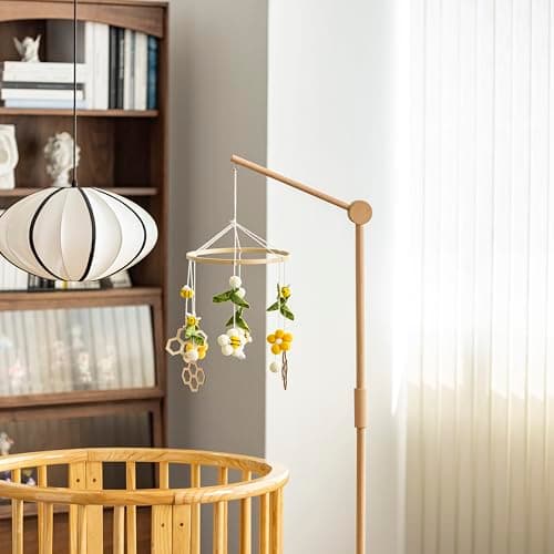 Lanttoe Crib Mobile Arm Wooden Floorstanding - 61 Inches Mobile Arm for Crib|Movable Baby Mobile Hanger|Strong Anti-Dumping Attachment|100% Natural EU Beech Wood|Thicker Wooden Pole|Boho Nursery Decor - Thumbnail 6