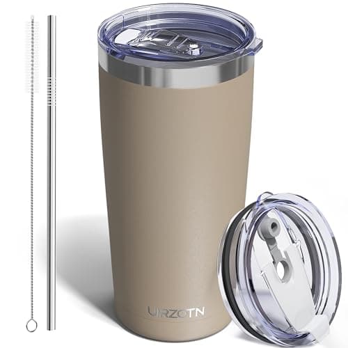 UIRZOTN Travel Coffee Tumbler 20oz, Leakproof Travel Coffee Mug with Dual Lids and Straw, Stainless Steel Double Wall Vacuum Insulated Tumbler for Hot/Iced Drinks (Brown, Textured Matte)