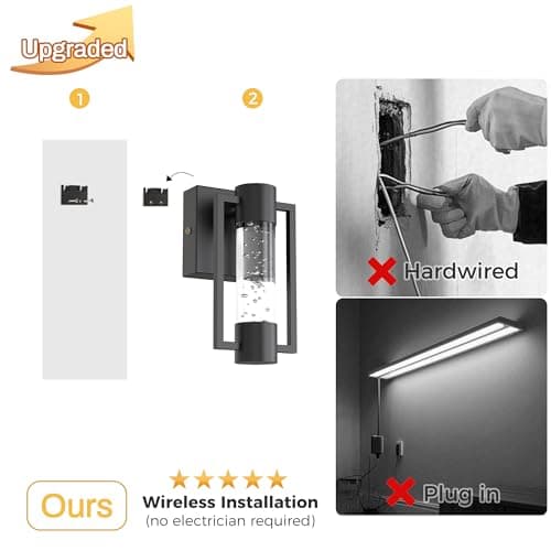 L LOHAS LED Black Battery Operated Wall Sconce Set of 2, Modern Rechargeable LED with Remote Control, Color Changing, Timer Setting, Wireless Dimmable Night Light for Bedroom, Hallway, Living Room - Thumbnail 6