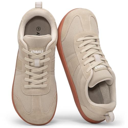ATHMILE Barefoot Shoes Women Men Wide Toe Box Zero Drop Minimalist Fashion Sneakers for Walking Gym Hiking Trail Running Retro Casual Breathable Knit Lightweight Flexible Non Slip Khaki - Image 1
