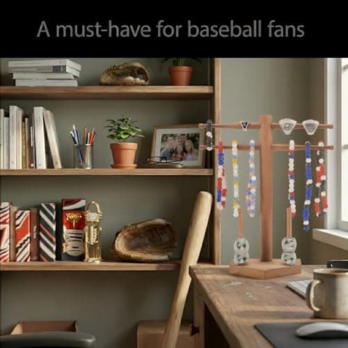 Eorakla NEW Wooden Baseball & Softball Championship Ring Holder with Drip Necklace Display – Sports Organizer for Jewelry & Awards,Valentines Day Gifts for Him(NO TEXT) - Thumbnail 6