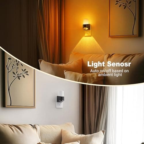 JandCase Amber Night Lights Plug into Wall, Decorative Night Light with Dusk to Dawn Sensor, Adjustable Brightness, Amber Nightlight Plug in for Kids, Bathroom, Hallway, Bedroom, Stairway - Thumbnail 3