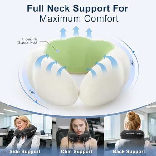 ComRola Travel Neck Pillow for Airplane, Super Soft Neck Support Travel Pillow - Lightweight and Stylish Convertible Style - Ergonomic Design for Long Flights, Car, Train & Office Use (Black) - Thumbnail 2