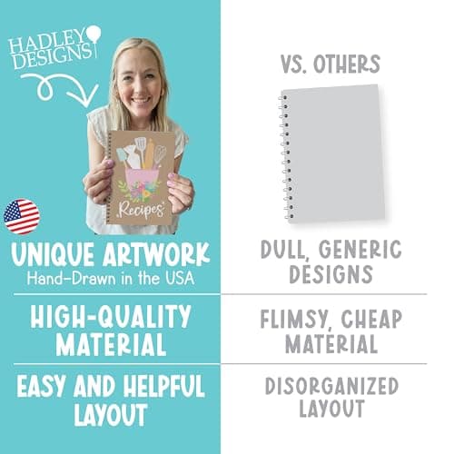 Hadley Designs Blank Recipe Book to Write in Your Own Recipes - Spiral Recipe Notebook, Cookbook Blank Journal, Make Your Own Cookbook, Recipes Notebooks to Write in, Graduation Gifts 2026 - Thumbnail 4