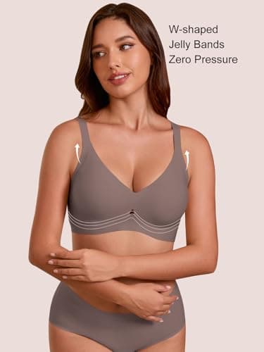 COCOMARTS Jelly Bras for Women No Underwire Seamless Push Up Bra Full Support Comfort Bralettes Wireless Plunge Everyday Bra Coffee 2X-Large - Thumbnail 4