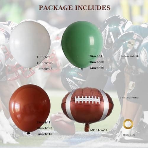 Football Balloon Garland Arch Kit, 137Pcs Sage Green White and Coffee Brown Balloons with Football Foil Balloon for Touch Down Rugby Sport Theme Superbowl Party Decorations - Thumbnail 2