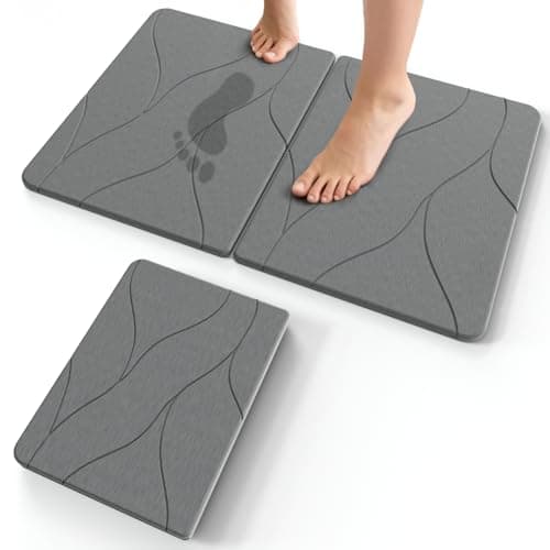 Foldable Diatomaceous Earth Bath Mat - 24"x16" Ultra-Absorbent Stone Shower Mat for Bathroom Floor - Instant Dry Non-Slip Diatomite Floor Mat - Minimalist Stone Dish Drying Mat for Kitchen - Image 1