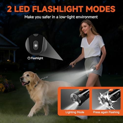 URCHIN Dog Bark Deterrent Device, 3X Ultrasonic Anti Barking Device 6 Modes Dog Trainer Rechargeable & Portable Safe Bark Control Indoor Outdoor for All Dogs with LED Flashlight - Black - Thumbnail 6