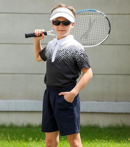 uideazone Boys Polo Shirt Black and White Golf Shirts Dry Fit Performance Golf Polo Casual Athletic School Uniform Size 5-6 - Thumbnail 4