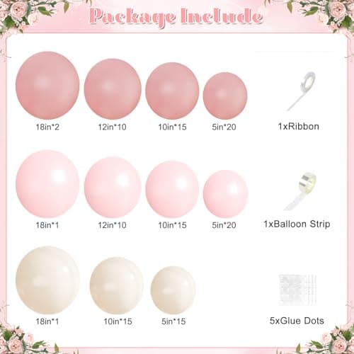 Pink Balloon Arch Kit 124Pcs Pink and White Balloon Arch Garland Kit Pastel Light Pink Sand White Balloons for Baby Shower Wedding Bridal Shower Anniversary Birthday Party Decorations - Thumbnail 2