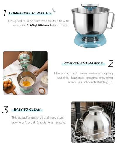 5 Quart Stainless Steel Mixer Bowl Compatible with 4.5-Quart & 5 Quart KITCHENAID TILT-HEAD STAND MIXERS,【Durable Dual-sided Sliding Mat Included】 - Thumbnail 4