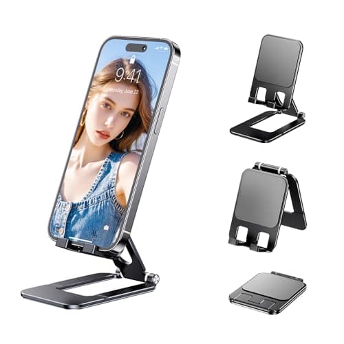 BONERUY Cell Phone Stand for Desk, Adjustable Aluminum Alloy Desktop Phone Holder, Portable Metal Phone Stand Foldable for for iPhone 17 16 15 14 Pro Max, Galaxy S26 and Other Phones - Image 1