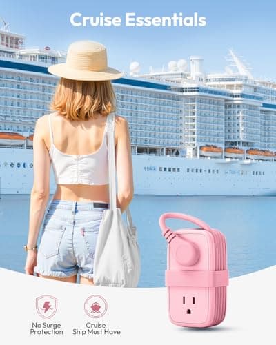 NTONPOWER Pink Travel Power Strip,Travel Essentials 4 Outlets 3 USB(1 C) with 4FT Wrapped Extension Cord Flat Plug, Cruise Essentials 2026 for Hotel Travel Cruise Essentials - Thumbnail 5