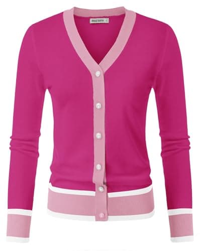 GRACE KARIN Lightweight Cardigan for Women Y2k Long Sleeve Button Down Shirts Fair Isle Trendy Sweater Valentines Day Sweater(Hot Pink,2XL) - Image 1