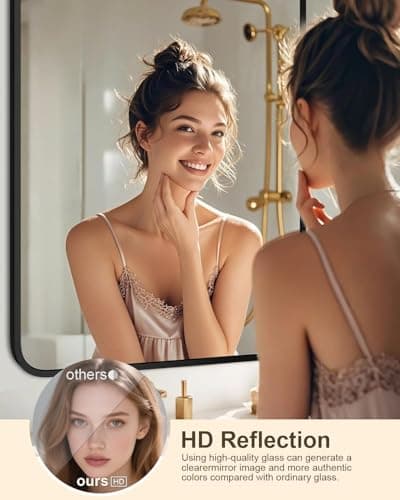 NBGV 22" x 30" Bathroom Mirror Black Bathroom Mirrors for Over Sink Modern Bathroom Vanity Mirror for Bedroom Entryway or Living, Metal Framed HD Tempered Glass Room Horizontal or Vertical - Thumbnail 3
