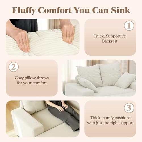 smilesun Luxe Chaise Lounge Chair Indoor with Storage Ottoman, Comfy Corduroy Oversized Lounge Sofa with 4 Pillows, 60" Modern Upholstered Sleeper Couch Bed for Bedroom (Beige, 57 in) - Thumbnail 4