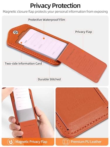 Luggage Tags, Works with Apple Find My, Smart Luggage Tag for Suitcases, Leather Bag Tag for Travel, Suitcase Tag with Privacy Flap, Anti-Lost Luggage Tracker, Travel Essentials, Rechargeable, Orange - Thumbnail 5