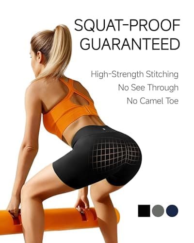 MXYMXY Women's 6" High Waisted Workout Gym Biker Shorts Butt Lifting Black - Thumbnail 6