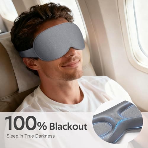 Vynix® Sleep Mask for Men Women - 100% Blackout Cooling Eye Masks for Sleep - 3D Sleeping Mask for Side Sleepers - Zero Pressure Lash Extensions Eye Cover Shade for Airplane Travel Essentials, Grey - Thumbnail 2