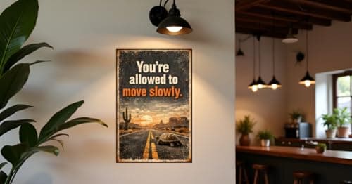 Youre Allowed To Move Slowly Tin Sign Inspirational Quote Metal Wall Decor Desert Road Tortoise Sunset Scene Rustic Motivation Plaque Vintage Travel Art For Home Office Cabin 8x12 Inch - Thumbnail 4