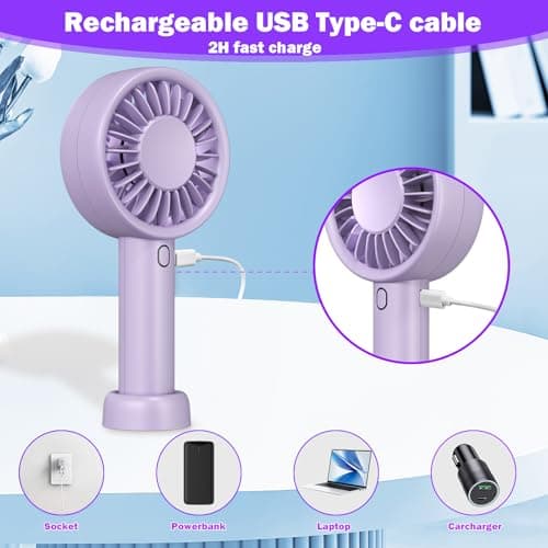 Decute Handheld Turbo Fan Strong Wind Mini Portable Fans, Hand Held USB-C Rechargeable Travel Fan for Indoor Makeup Office Desktop and Outdoor Beach, for Women Girl Men Boy(Purple) - Thumbnail 5