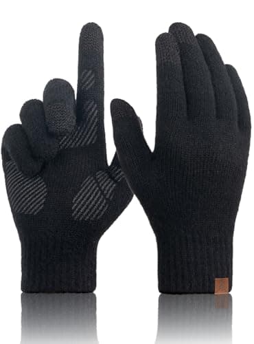 TRENDOUX Merino Wool Gloves for Women Men: Womens Cold Weather Warm Touch Screen Knit Gloves, Ladies Lightweight Thin Thermal Fleece Glove for Walking Driving Texting Gift Medium Size BLACK - Image 1