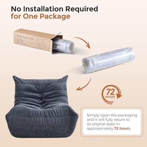 Bean Bag Chair, Corduroy Bean Bag Chair for Adults, Boneless Chair Fireside Chair,Gaint Bean Bag Sofa with Memory Foam Filled for Living Room,Bedroom,Reading Room,Gaming Room(Grey) - Thumbnail 5