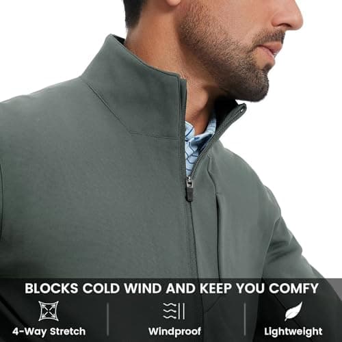 MAELREG Mens Golf Jacket with Pockets Mock Neck Lightweight Casual Soft Shell Jacket Full Zip Windbreaker Outwear - Thumbnail 5