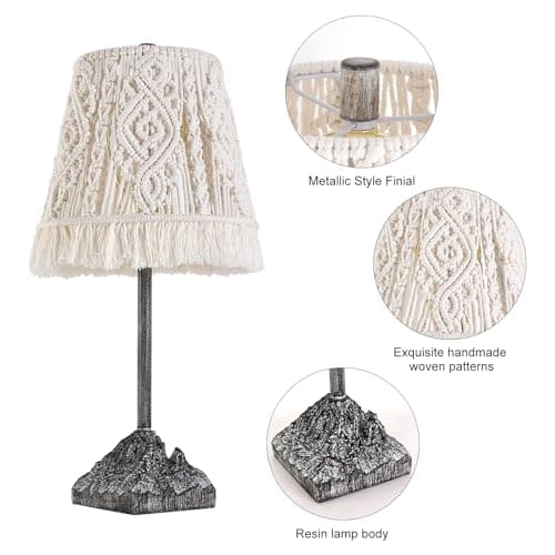 BOXEMIYA - 2-Piece 24-inch Vintage Desk lamp, Handcrafted Bohemian Cotton Rope lampshade and Handcrafted Vintage Base, Resin Decorative Desk lamp, Suitable for Living Room, Bedroom, Ivory White - Thumbnail 2