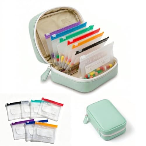 NeLiangIA Mint Green Weekly Pill Organizer, Waterproof Travel Medicine Organizer with 7 Color Pouches, Pastilleros para Medicamentos, Portable Travel Pill Organizer for Daily & Trip Use