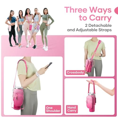 linmaya Water Bottle Carrier Bag for Stanley Cup 40/30oz with Phone Holder Pockets,Neoprene Water Bottle Cross-body Bag with Adjustable Shoulder & Hand Strap Stanley Cup Accessories - Thumbnail 2
