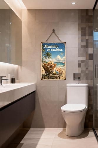 Mentally on Vacation Beach Metal Sign - 8x12 Inch Vintage-Style Tin Plaque with Relaxing Coastal Art, Perfect for Home or Office Decor, Pre-Drilled Holes for Easy Hanging - Thumbnail 2