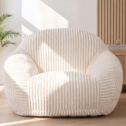 HUGHEAVEN Large Bean Bag Chairs for Adults, Adult Bean Bag Chair with Back Support, Reading Chair for Bedroom, Beige - Image 1