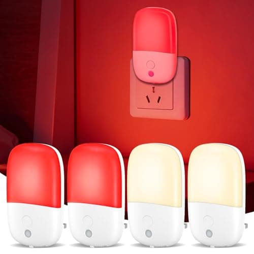 670nm Red Light Night Light for Sleep Therapy, [4 Pack] - 2 Color Modes, Zero Blue Light, Auto Dusk to Dawn Sensor, 0.5W Dimmable LED Nightlights for Kids Adults Bedroom, Hallway, Bathroom, Stairs - Image 1
