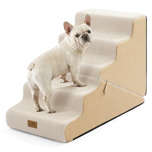 COZY KISS Dog Stairs for Small Dogs, 3-Step 2 in 1 Transformable Pet Stairs for Couch and Bed, 15.7" H Dog Steps for Old Cats, Puppy, Small Dogs (Beige, 17.7x33x22.4 in, 5.0)