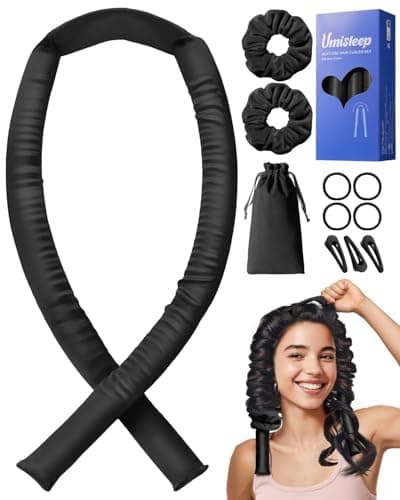 Umisleep 22 Momme Mulberry Silk Heatless Curls Overnight, Heatless Hair Curler to Sleep In, for Women Long Hair, Hair Care Roller Gift Set, Upgraded Soft with Clips & Scrunchies, Black - Image 1