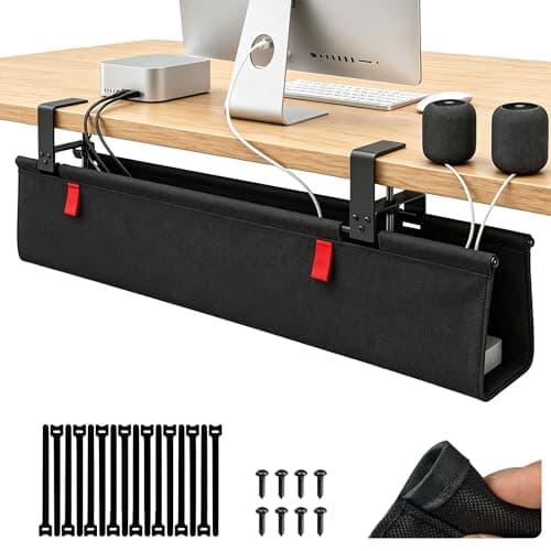 AHOMO [Upgraded] Under Desk Cable Management, 48" Cord Organizer, with Silicone Pads (No Scratch!), 16 Cable Ties, Washable PE Honeycomb Base,Fits Any Desk 0-2.1", No Stinky Cardboard!Black 48"L x 6"W - Image 1