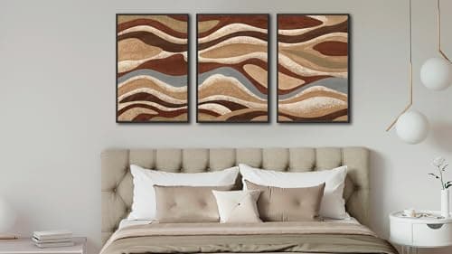 Large Framed Abstract Wall Art - Brown Mountain Range Wall Decor Painting 24"x36" Set of 3 Modern Prints Rustic Retro Canvas Pictures for Living Room Bedroom Office Artwork - Thumbnail 5