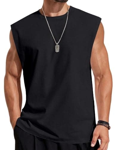 COOFANDY Mens Workout Tank Tops Cotton Sleeveless Tee Shirts Men Muscle Gym Shirts Running Loose Fit Tee Black XL - Image 1