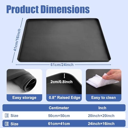 LTHCCOU Silicone Coffee Mat for Countertop 24" x 16" x 0.8" Leak-Proof Under Coffee Maker Mat with Raised Edges for Dish Drying Espresso Machine Bar Station Accessories, Black - Thumbnail 4