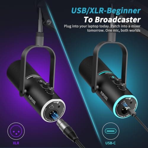 PUPGSIS XLR/USB Podcast Microphone, Gaming Mic with Mute Button, Reverb Effects, Noise Cancellation, Boom Arm Stand, Headphones Jack, Dynamic Microphone for Streaming/Recording/Gaming/Vocal-Black - Thumbnail 5