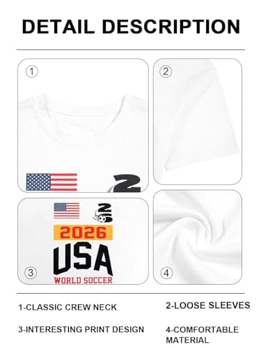 Soccer Cup 2026 Shirt Women USA Football Soccer Jersey Game Day Ball Game T-Shirt Casual Host Sports Short Sleeve Tops White - Thumbnail 6